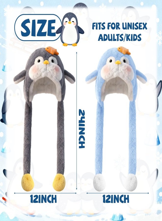 Croknit 2pcs Animal Hat with Ears Moving Gift for Christmas Jumping Pop up Beating Hat Cartoon Cosplay Dress up(2,Penguin) - Image 3